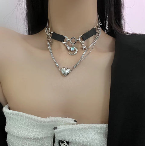 Sweet Cool Hot Girl Y2g Black Diamond Punk Choker Necklace