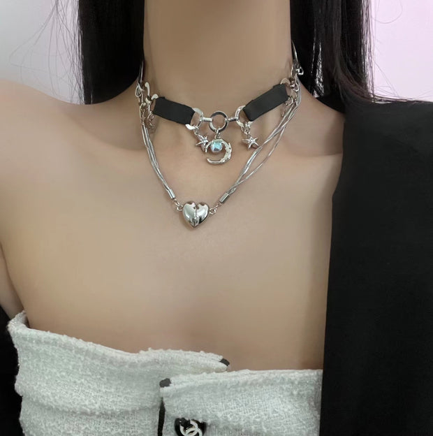 Sweet Cool Hot Girl Y2g Black Diamond Punk Choker Necklace